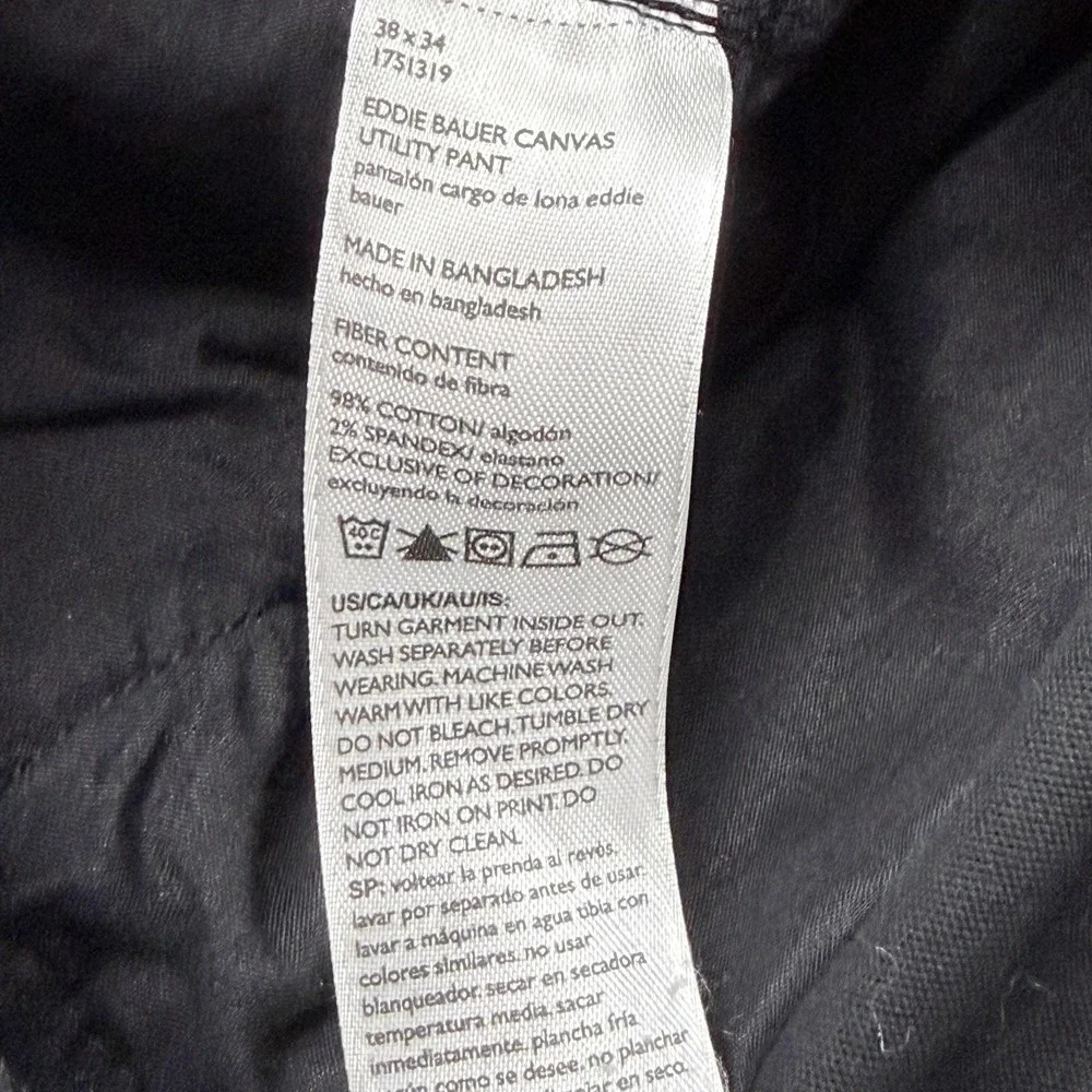 Eddie Bauer Pants Mens Measured 38x32 Black Cargo Canvas Utility Pant Stretch